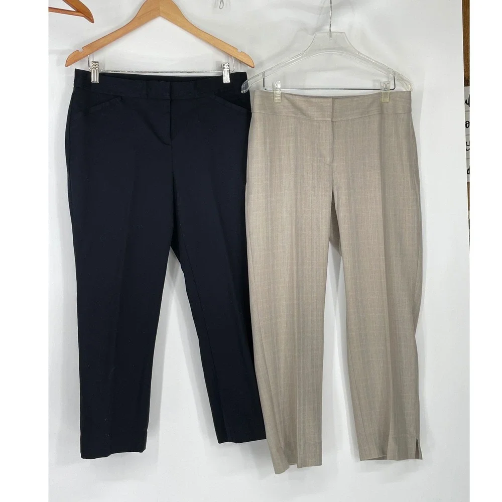 Rafaella Women Pants Lot of 2 Size 10P Dress Tapered Navy Blue Tan Plaid Bundle‎
